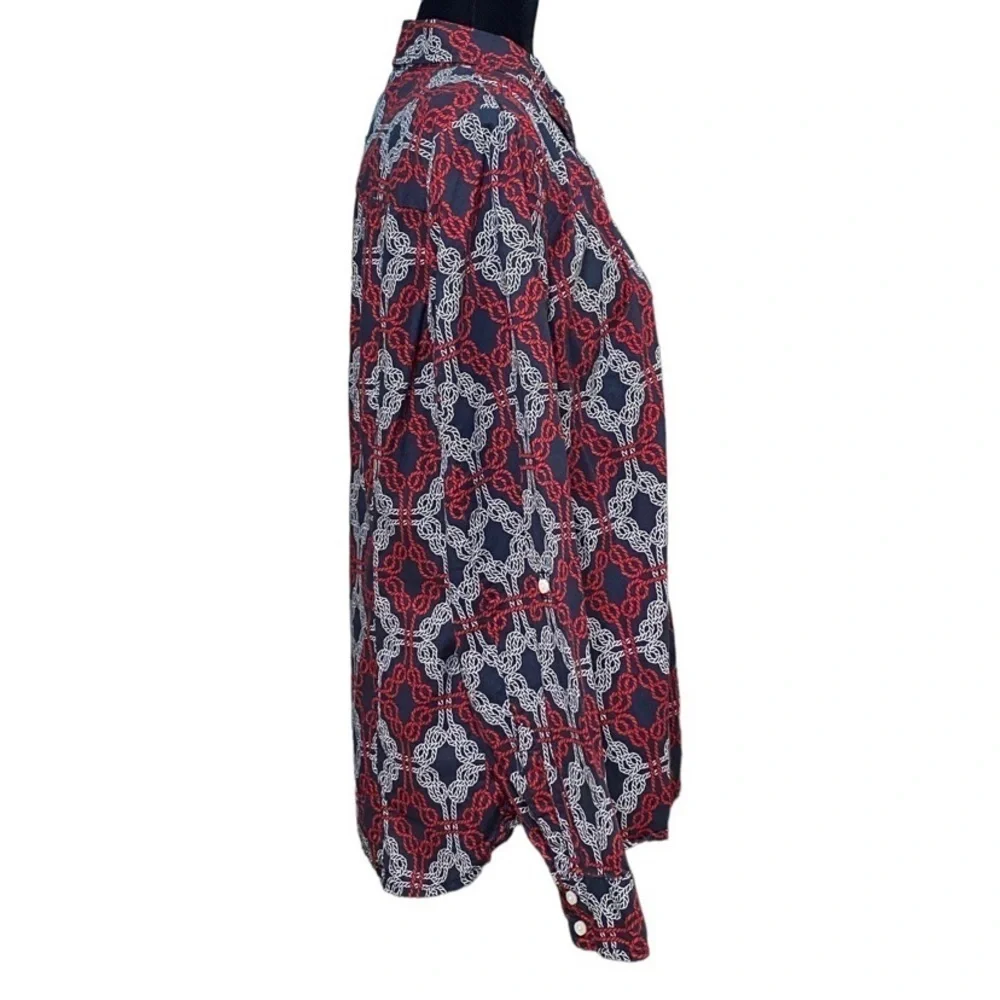 Tommy Hilfiger Scarlet Blue Geometric Button-Up Utility Shirt Roll-Tab Large - Picture 3 of 7